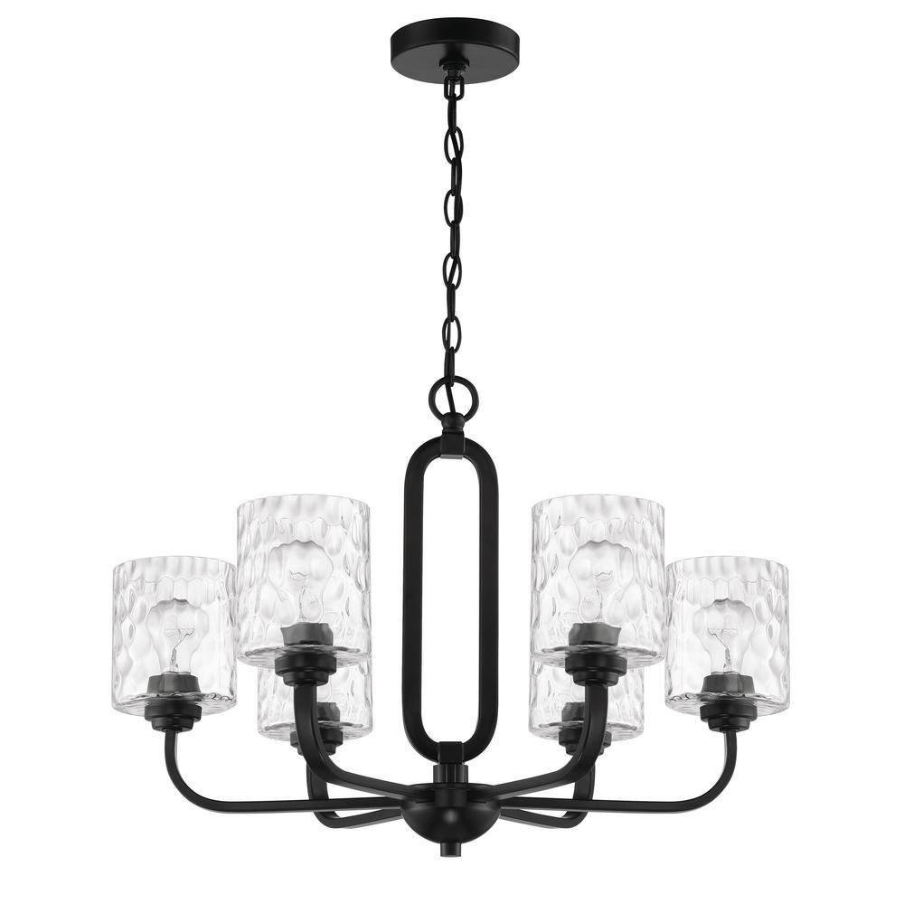 Collins 6-Light Flat Black Finish w/Hammered Glass Transitional Chandelier for Kitchen/Dining/Foyer No Bulb Included
