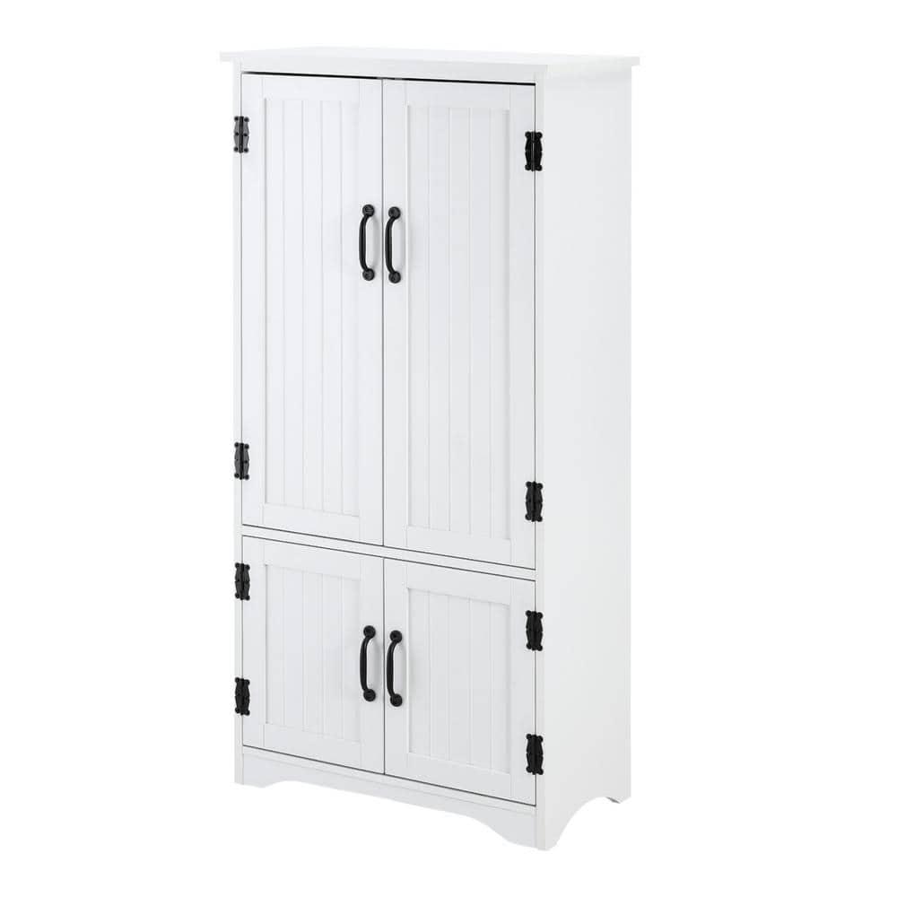 HOMCOM 48.5" Farmhouse Kitchen Pantry, Floor Storage Cabinet, Cupboard Organizer with Adjustable Shelves and 4-Doors for Dining Room, White