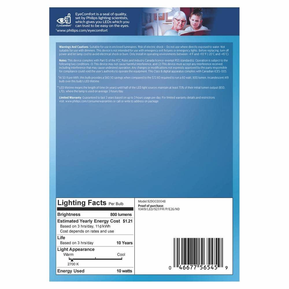 Philips LED 60-Watt A19 General Purpose Household Light Bulb, Frosted Soft White, Non-Dimmable, E26 Medium Base (4-Pack)