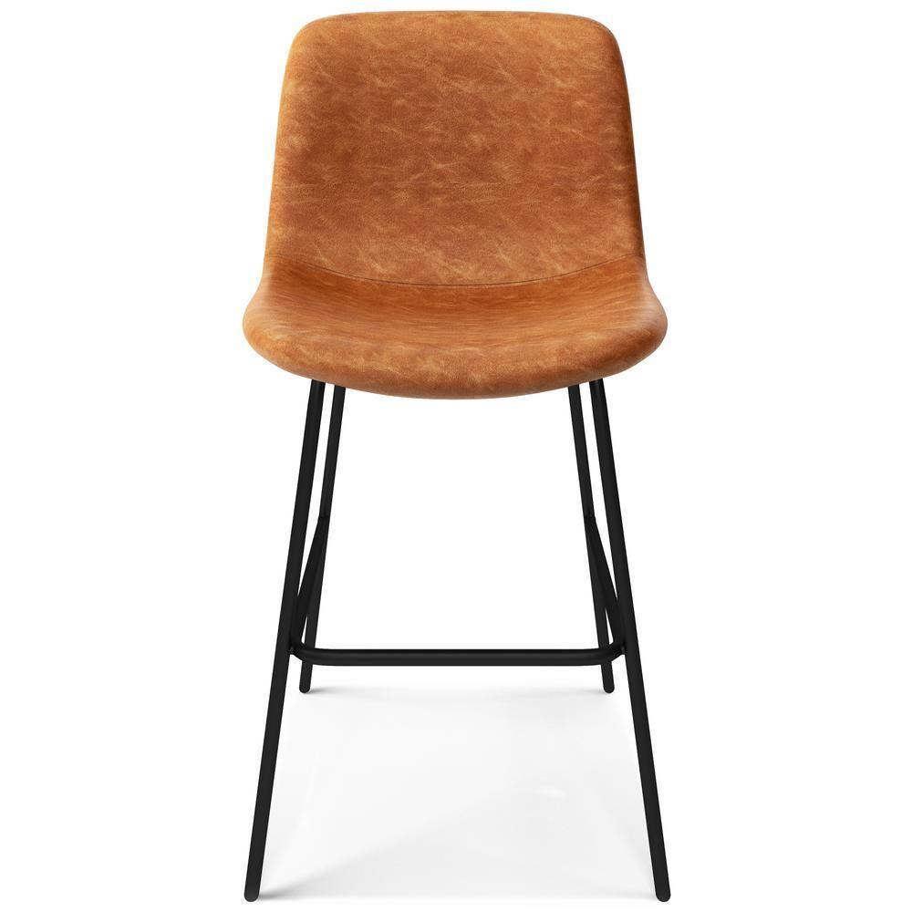 Simpli Home Jolie Upholstered Vegan Faux Leather Contemporary Counter Stool with Padded Bucket Seat and Footrest (Set of 2)