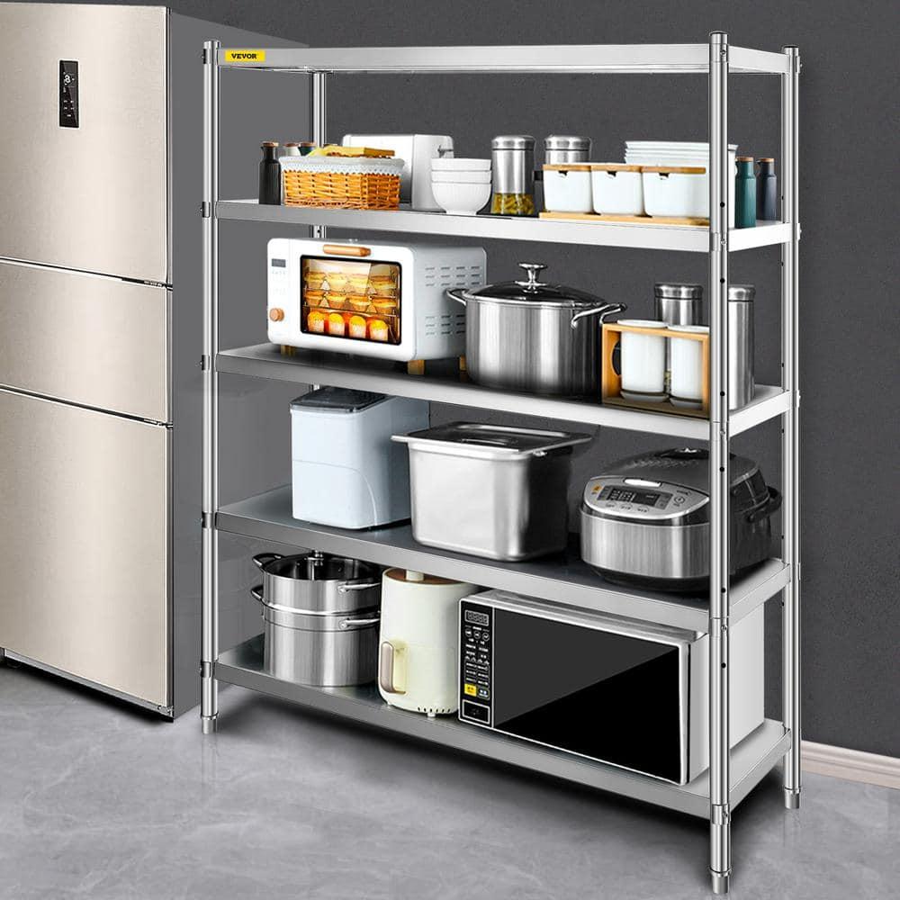 VEVOR Stainless Steel Shelving 60x18.5 inch 5 Tier Adjustable Shelf Storage Unit Stainless Steel Heavy Duty Shelving for Kitchen Commercial Office Garage Storage 330lb Per Shelf