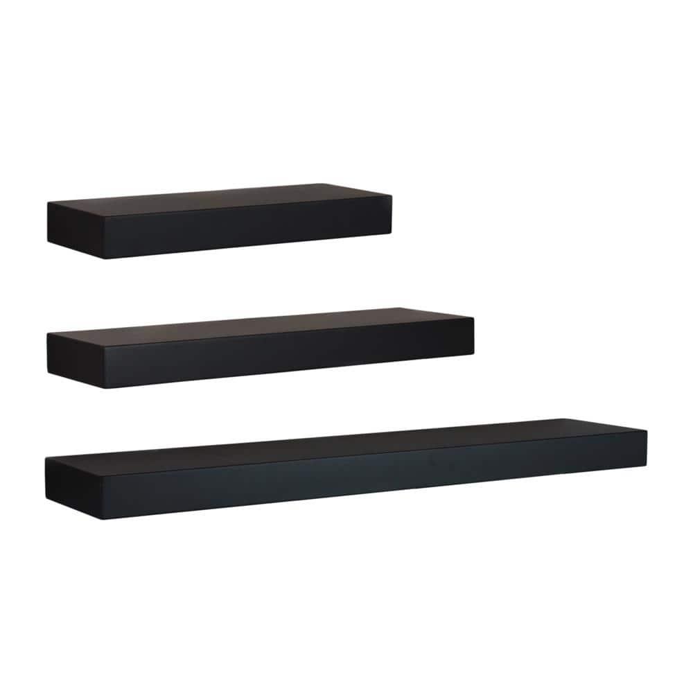 Kiera Grace (Set of 3) 12",16" and 24" Floating Shelves Black: MDF Wall Mount, Traditional Decor, Includes Hardware