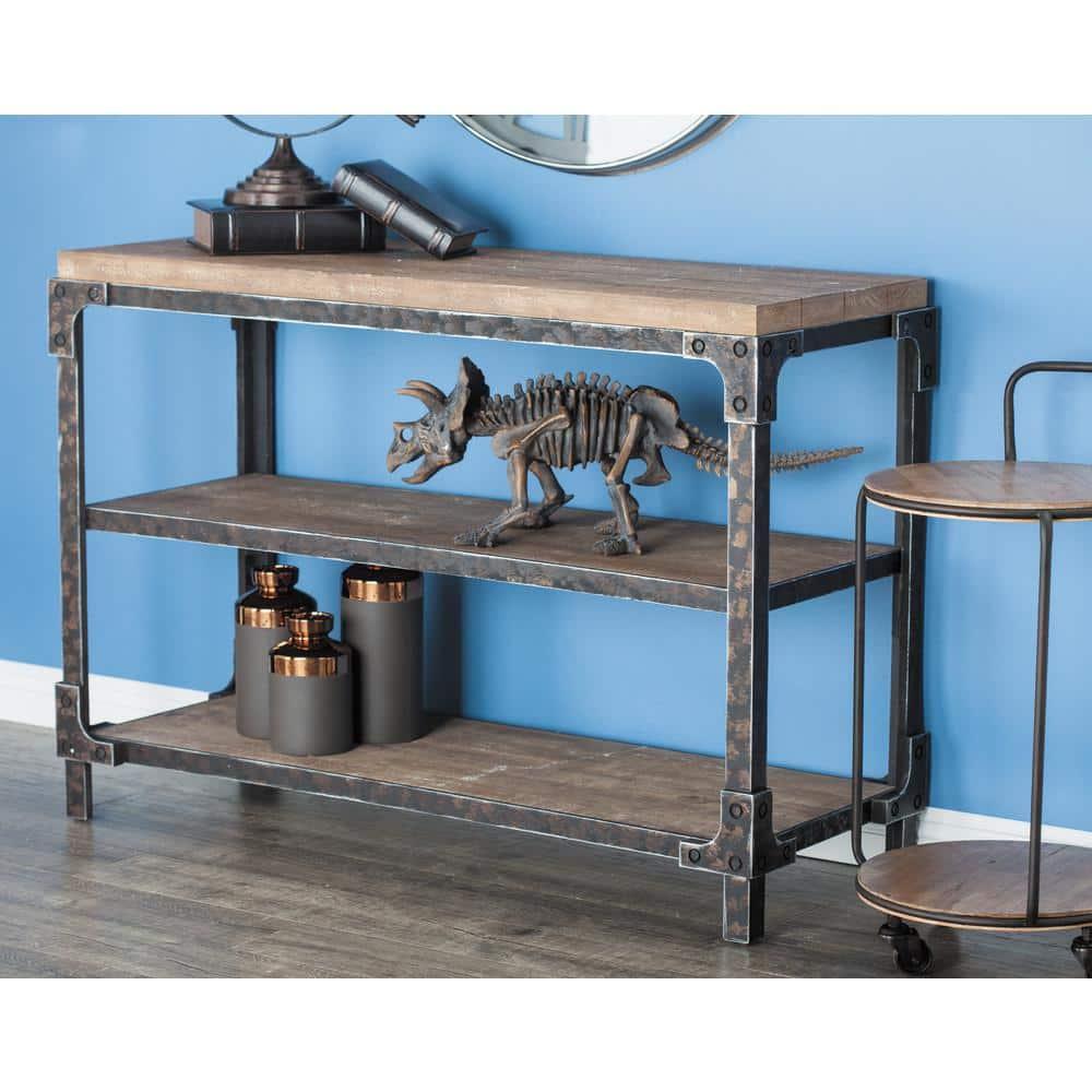 Wood 2 Shelves Brown Console Table