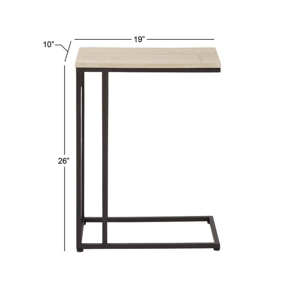 Olivia & May Contemporary Iron and Wood Accent Table Black: Sofa Side C-Table, Narrow Tray End Table