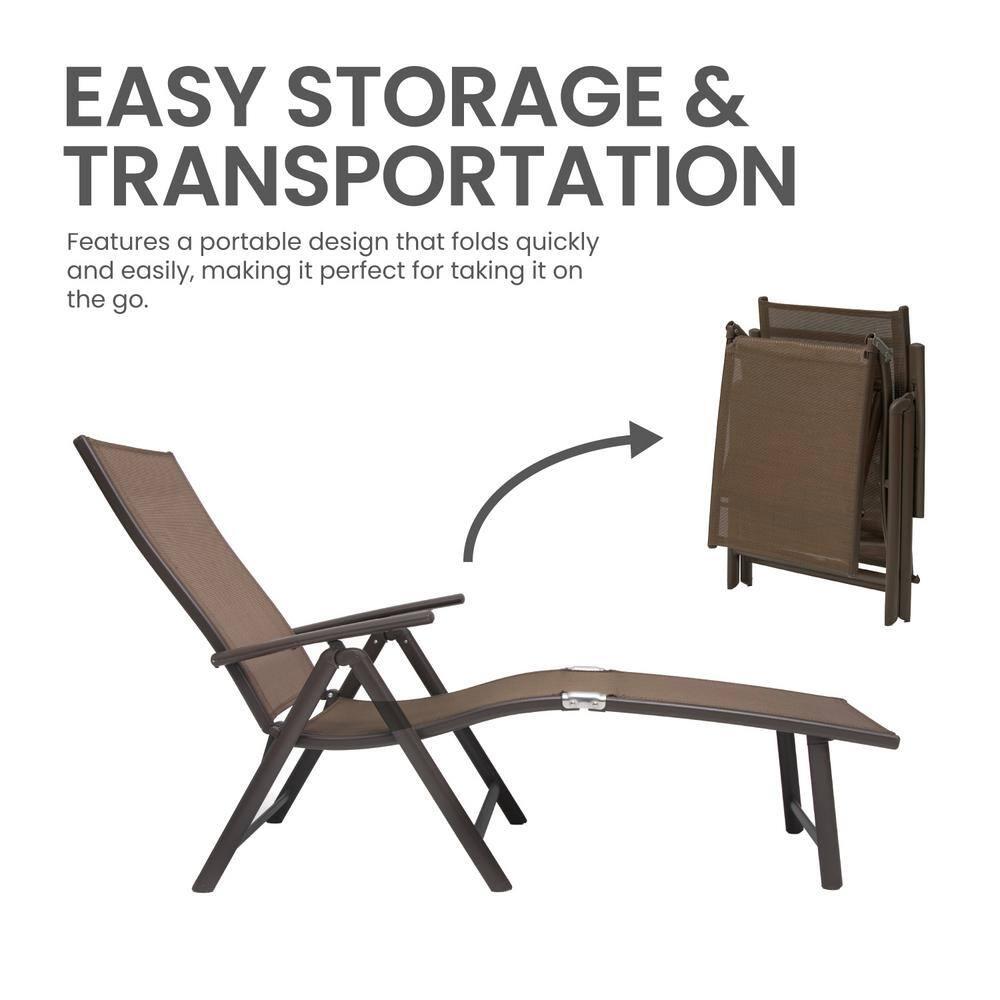 Pellebant Outdoor Chaise Lounge Aluminum Patio Folding Chair,Brown