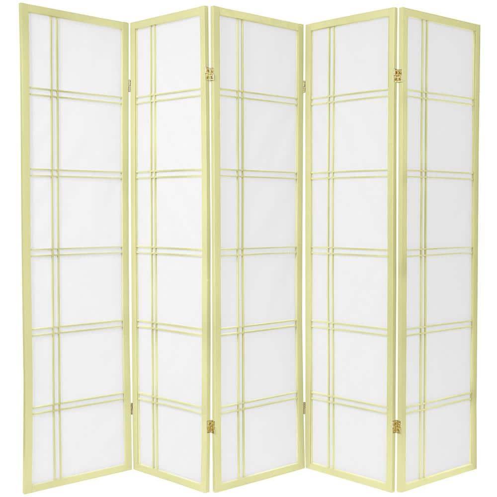 Oriental Furniture 6 Ft Tall Double Cross Shoji Screen Special Edition, 5 panel, ivory color