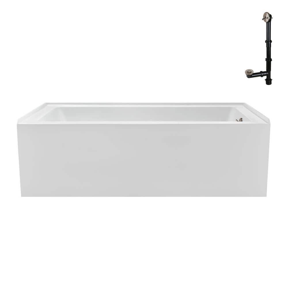Streamline Bath Streamline 66 in. x 32 in. Acrylic Right-Hand Drain Alcove Bathtub in Glossy White With External Drain NAL-5620-BNK