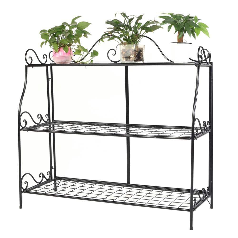 Karl 14.5" Tall Black Metal 3-Tier Indoor/Outdoor Plant Stand