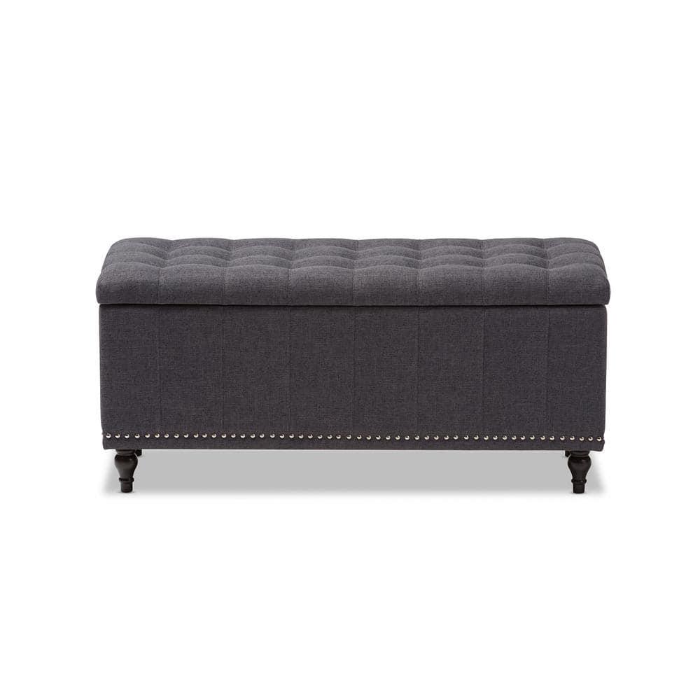 Baxton Studio Kaylee Modern Classic Fabric Upholstered Button - Tufting Storage Ottoman Bench - Dark Gray: Rectangle, Polyester, Wood Frame