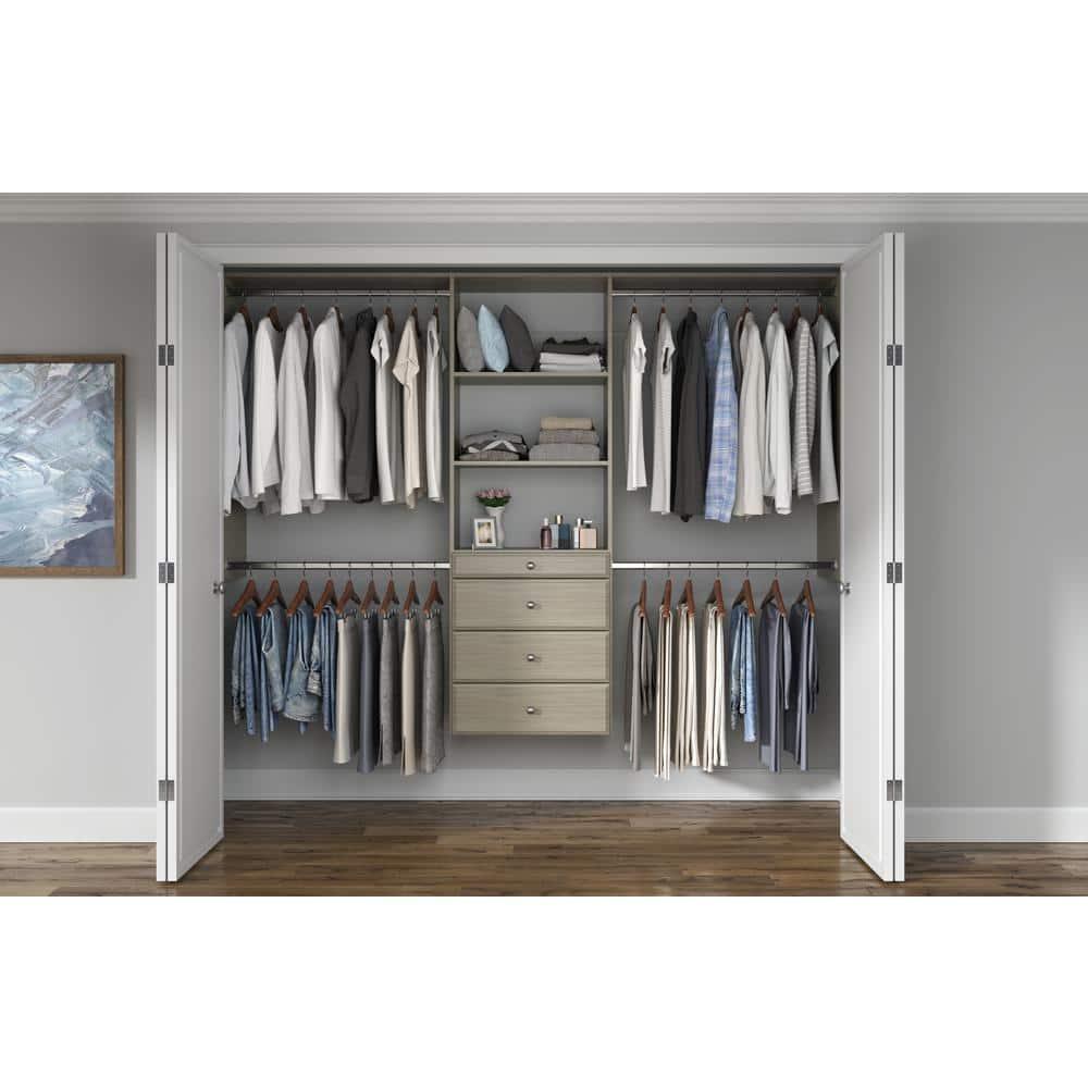 Easy Track Wood Laminate Deluxe Closet Organizer with Shelves and Drawers, Grey