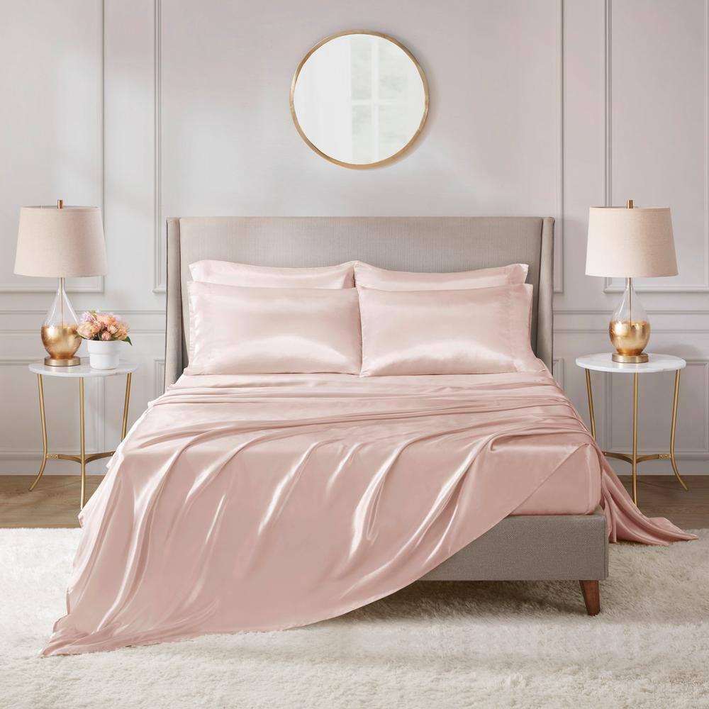 California King Satin Luxury 6pc Sheet Set Blush