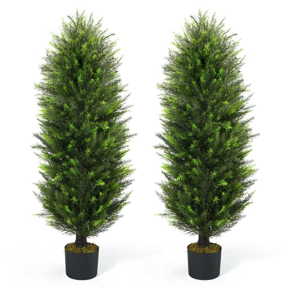 CAPHAUS CAPHAUS Artificial Cedar Tree Pair, UV Resistant Boxwood Topiary w/ Dried Moss, 3 / 4 / 5 Feet