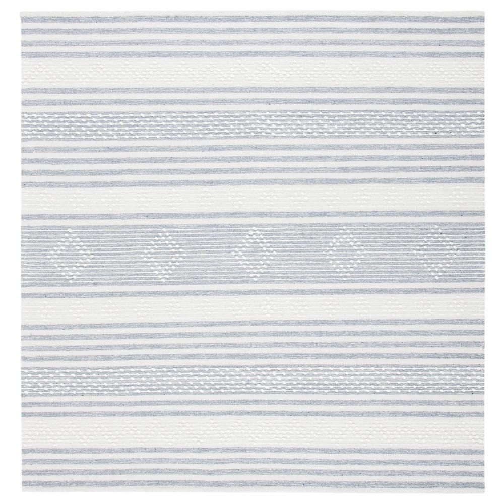 Striped Kilim STK511 Hand Woven Area Rug - Silver/Ivory - 5'x5' - Safavieh.