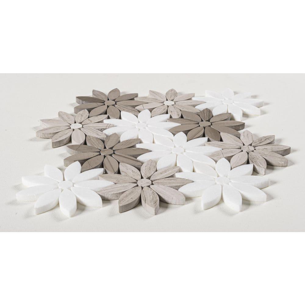 Andova Tiles Brown/White Stone Floral Mosaic Tiles, for Bathroom Fireplace