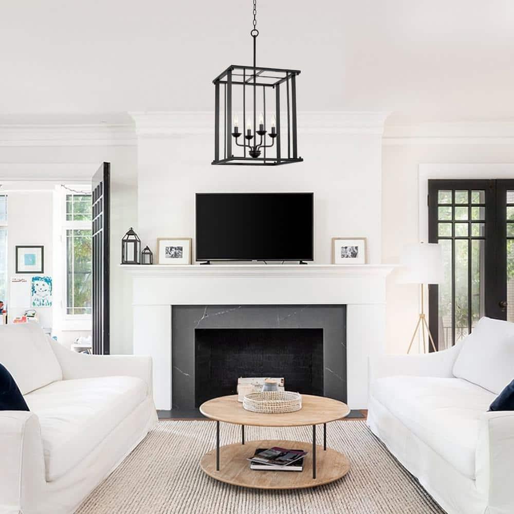 Kira Home Samson 32 " Farmhouse Lantern Cage Pendant Light, Open Frame Design, Adjustable Foyer Chandelier, Black