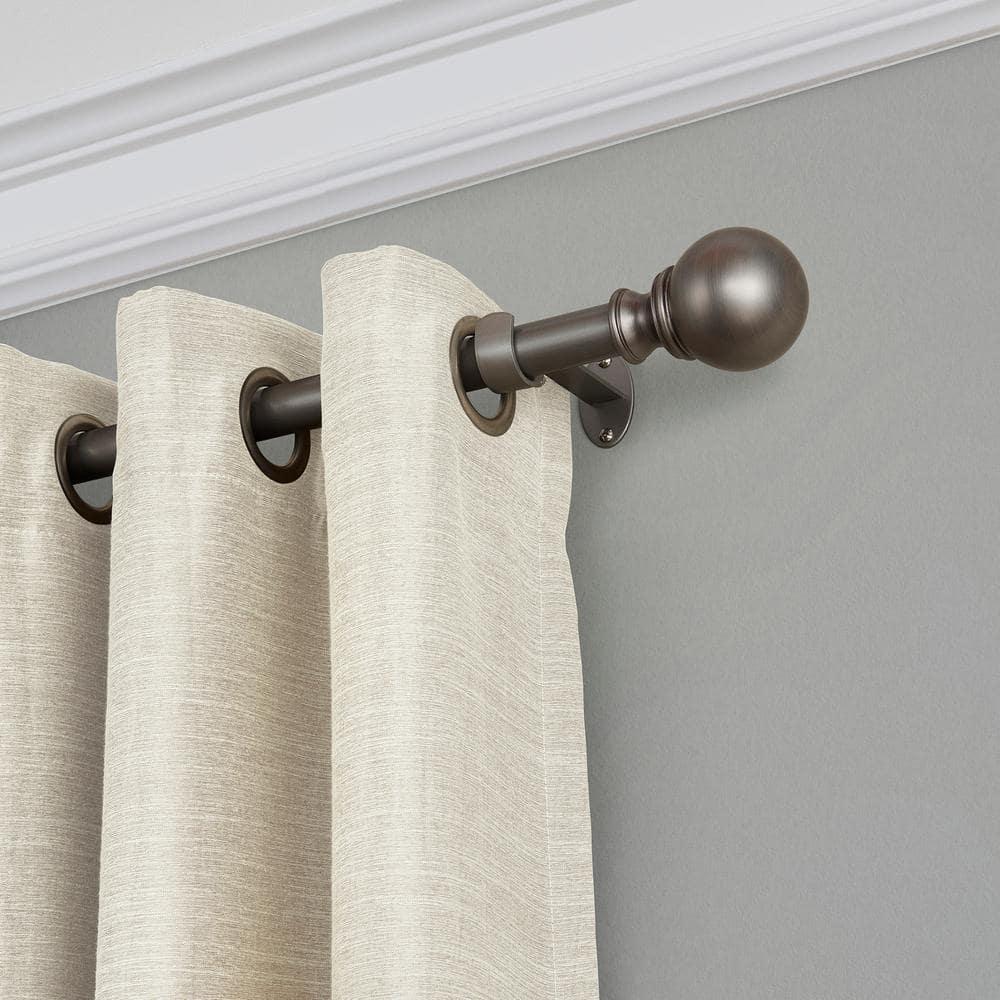 Cordelia 1" Window Drapery Single Curtain Rod with Globe Ball Finial - 86"-120" - Antique Pewter - Elrene Home Fashions
