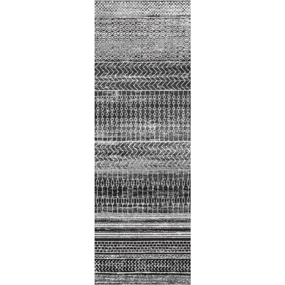 Nuloom Nova Striped 2x6 Runner Indoor Area Rug for Living Room Bedroom Dining Room Entryway Hallway Kitchen, Dark Grey/Ivory