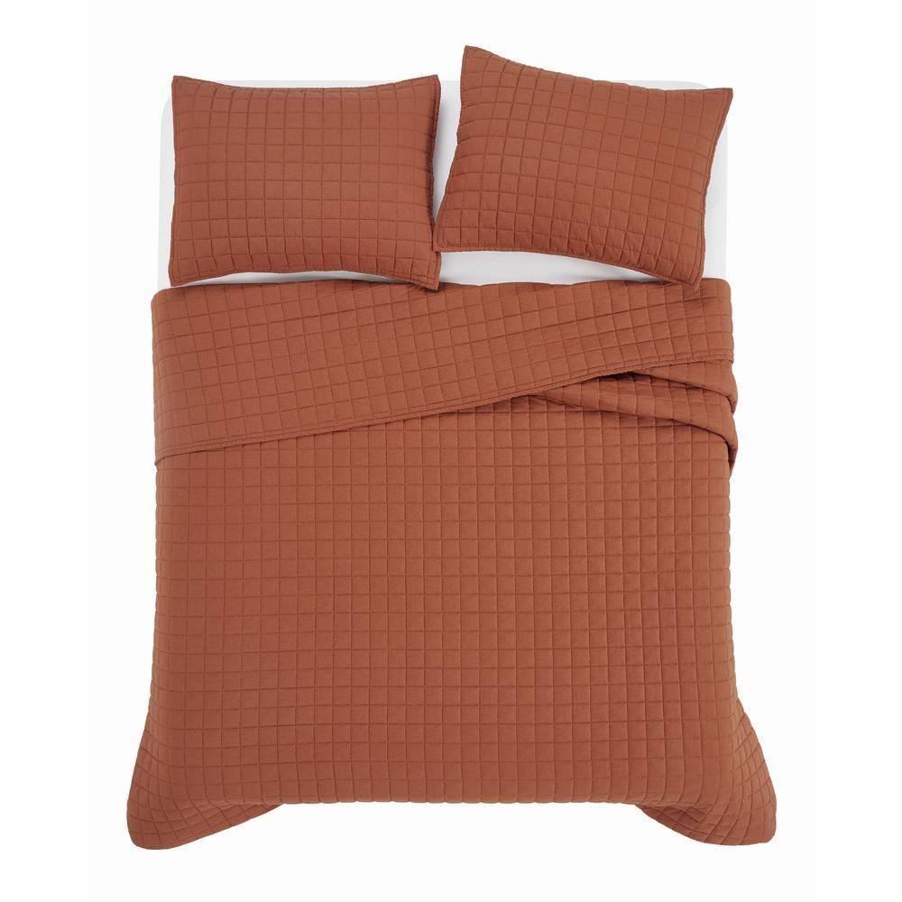 Brooklyn Loom 3pc King Flax Linen Quilts Rust/Orange