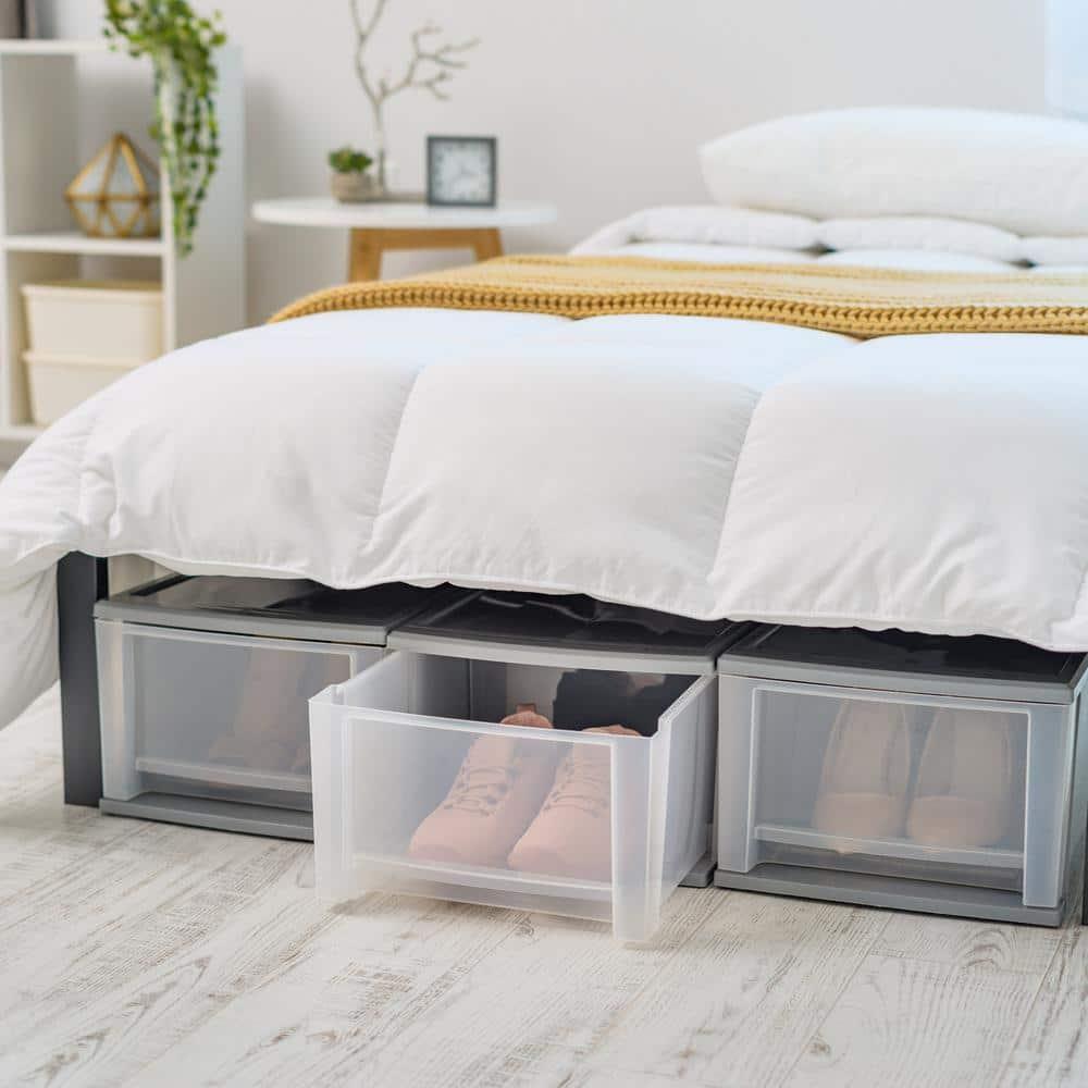 IRIS 17.1pk 5qt Stacking Drawer: Plastic Storage, Stackable Utility, Clear & Gray, Universal Placement, 1 Drawer