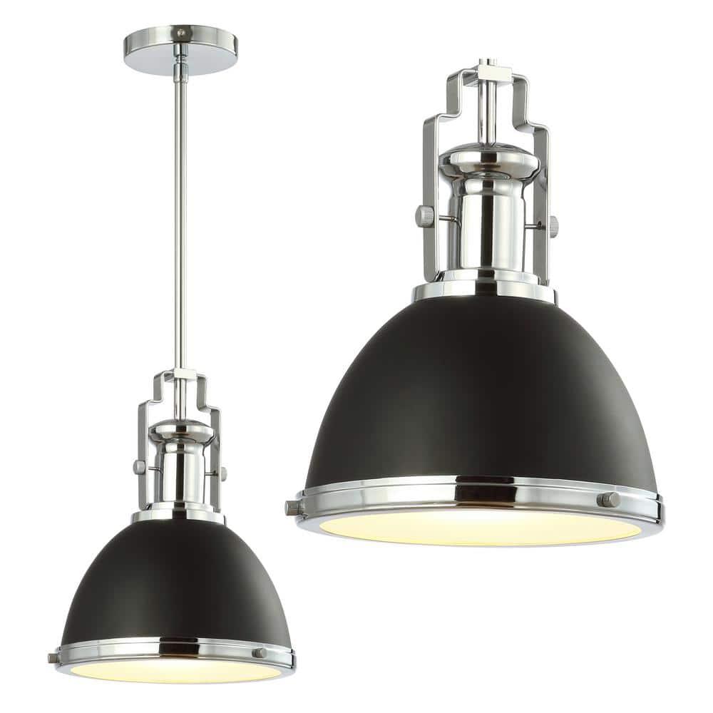 Homer 10" 1-Light Modern Industrial Iron LED Dome Pendant, Black/Chrome