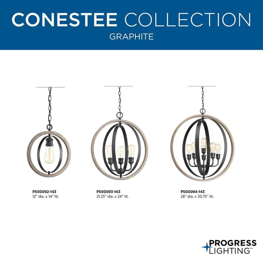 Progress Lighting Conestee 6-Light Pendant, Steel, Graphite, Armillary-Style Frame, Galvanized/Antique White Finish