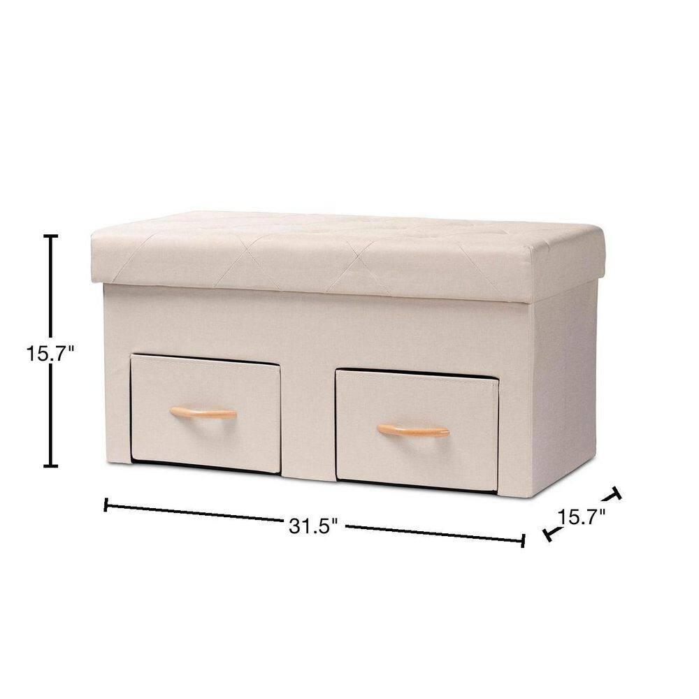Baxton Studio Gerwin Modern and Contemporary Beige Fabric Upholstered and Oak Brown Finished Wood 2-Drawer Storage