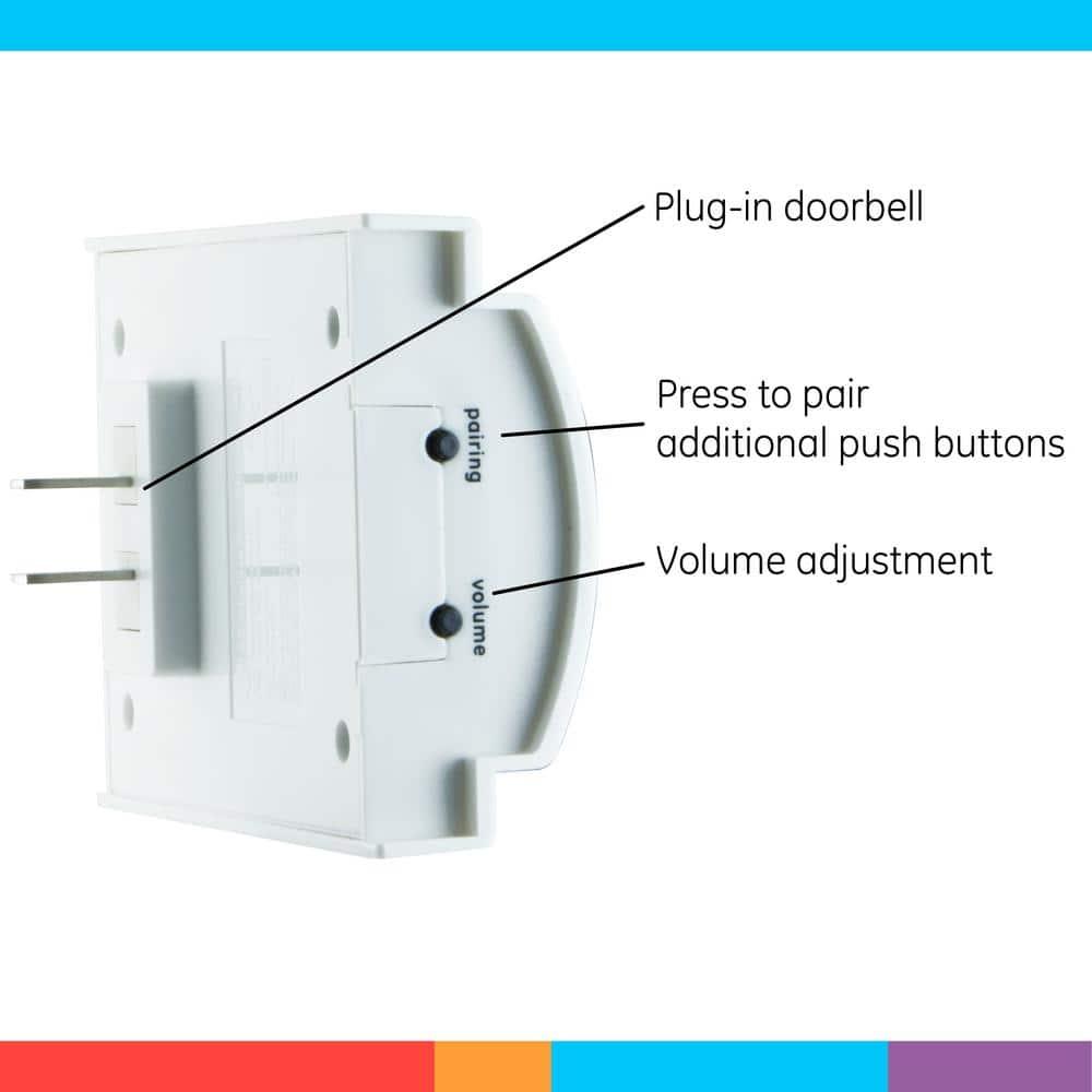 GE Wireless Doorbell Kit, Plug-In, 2 Melodies, 1 Push Button, White, 19298