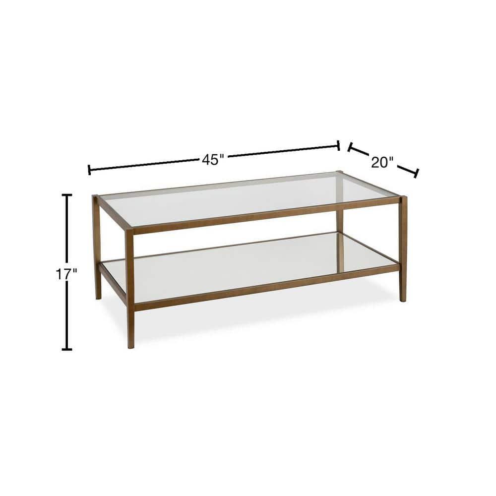 Modern Rectangle Coffee Table in Brass and Gold with Mirrored Shelf - Henn&Hart