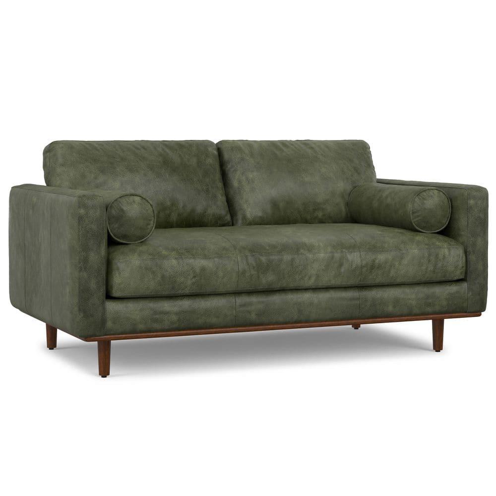 Simpli Home Morrison Genuine Leather Sofa, Mid-Century Modern Couch for Living Room, Handcrafted with Removable Cushions