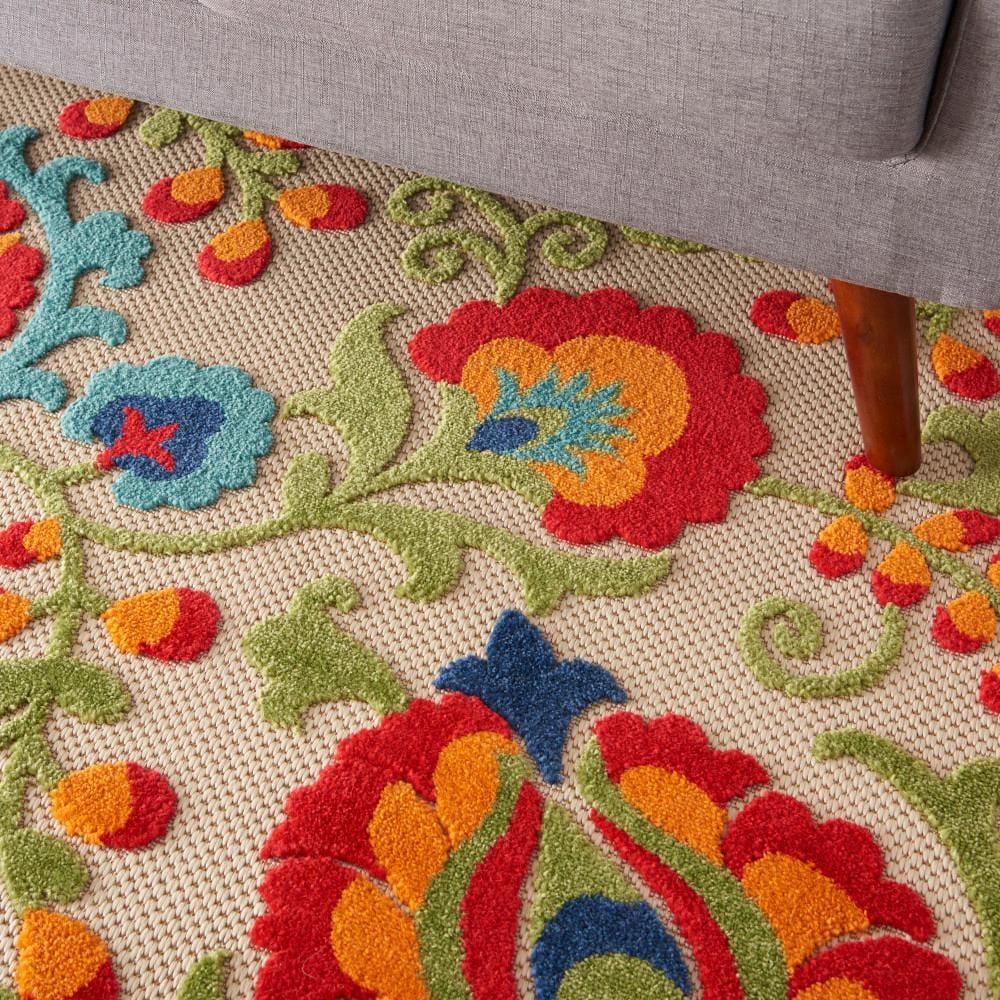 Nourison Aloha Floral Textured Flatweave High-Low Indoor Outdoor Area Rug Multicolor 6' x 9'