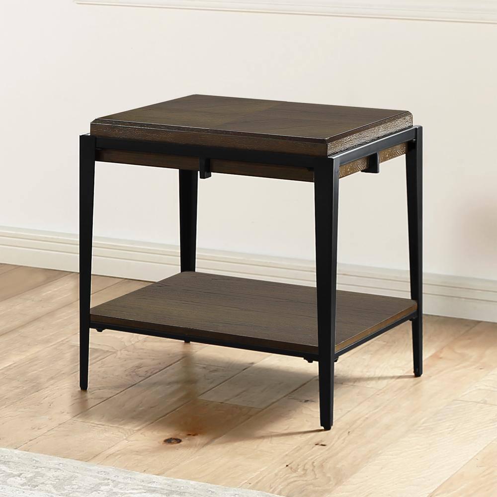 Waco End Table Espresso - Steve Silver Co.: Ash Veneer, Iron Frame, Glass Insert, Shelf