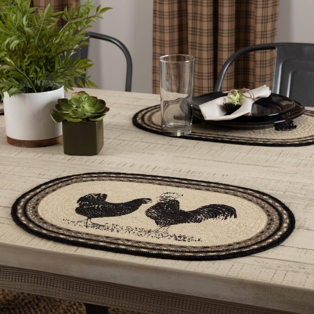 VHC Brands Sawyer Mill Poultry 12 x 18" Jute Placemats, Set of 6, Charcoal