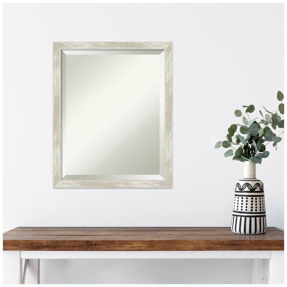 Amanti Art 18"x22" Crackled Metallic Narrow Framed Wall Mirror Silver: Beveled, Polystyrene Frame, No Assembly Required