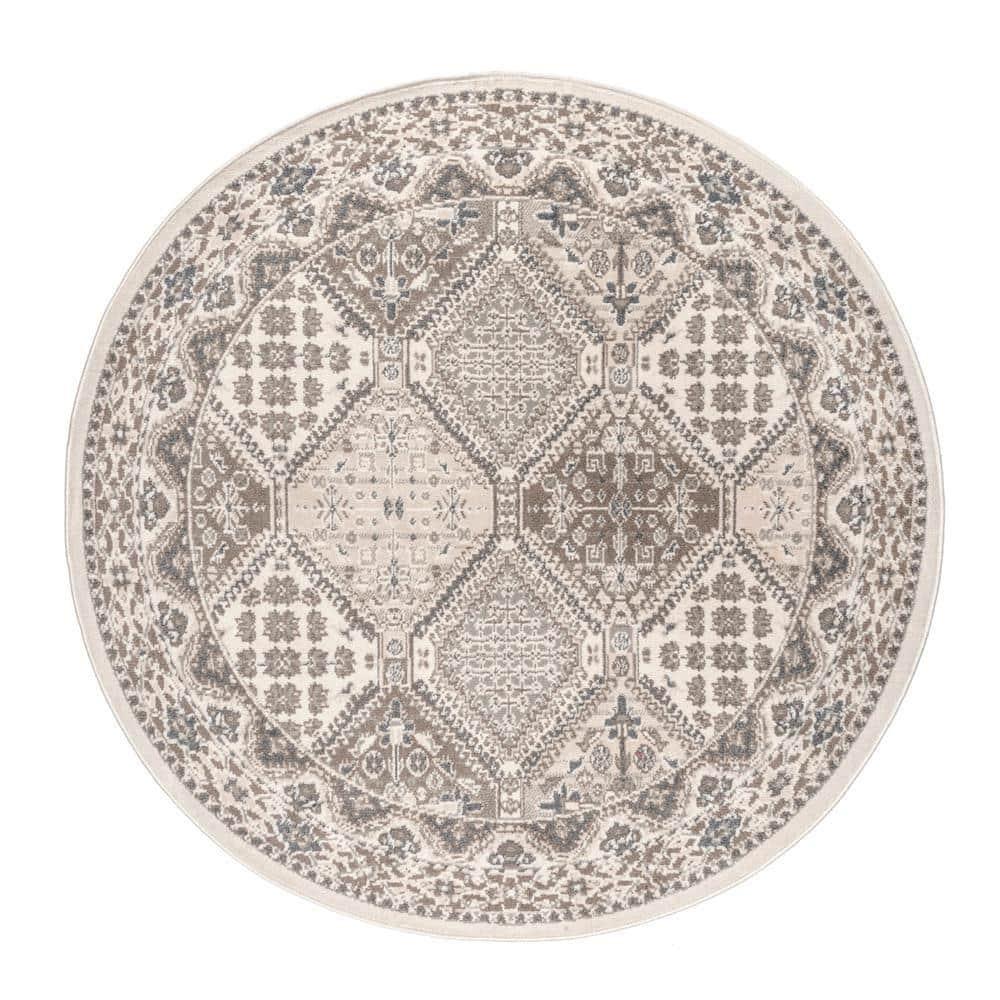 Nuloom 6 Round Becca  Tiled Indoor Area Rug, Beige, Faded Transitional Design, Stain Resistant, BedroomLiving Room, Kitchen,