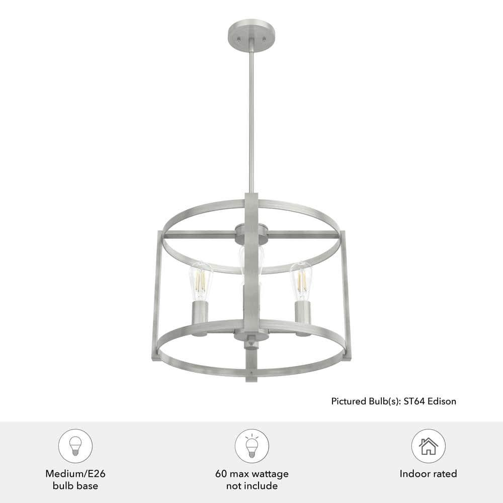 Hunter - Astwood 4-light Brushed Nickel, Medium Size Chandelier, Dimmable, Caged Style, Drum Shaped, for Bedrooms, Kitchens, Dining, Living Rooms - 19134