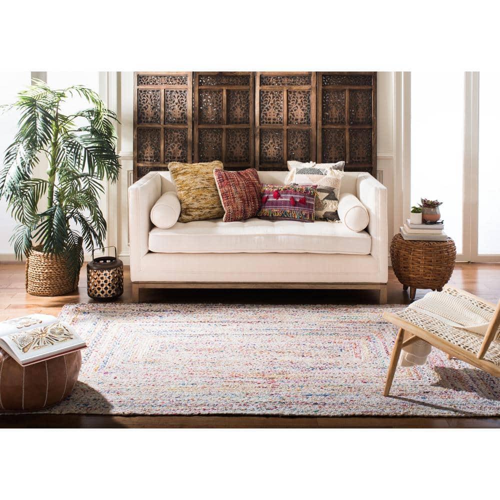 Braided BRD210 Hand Woven Area Rug - Ivory/Multi - 3'x3' - Safavieh.