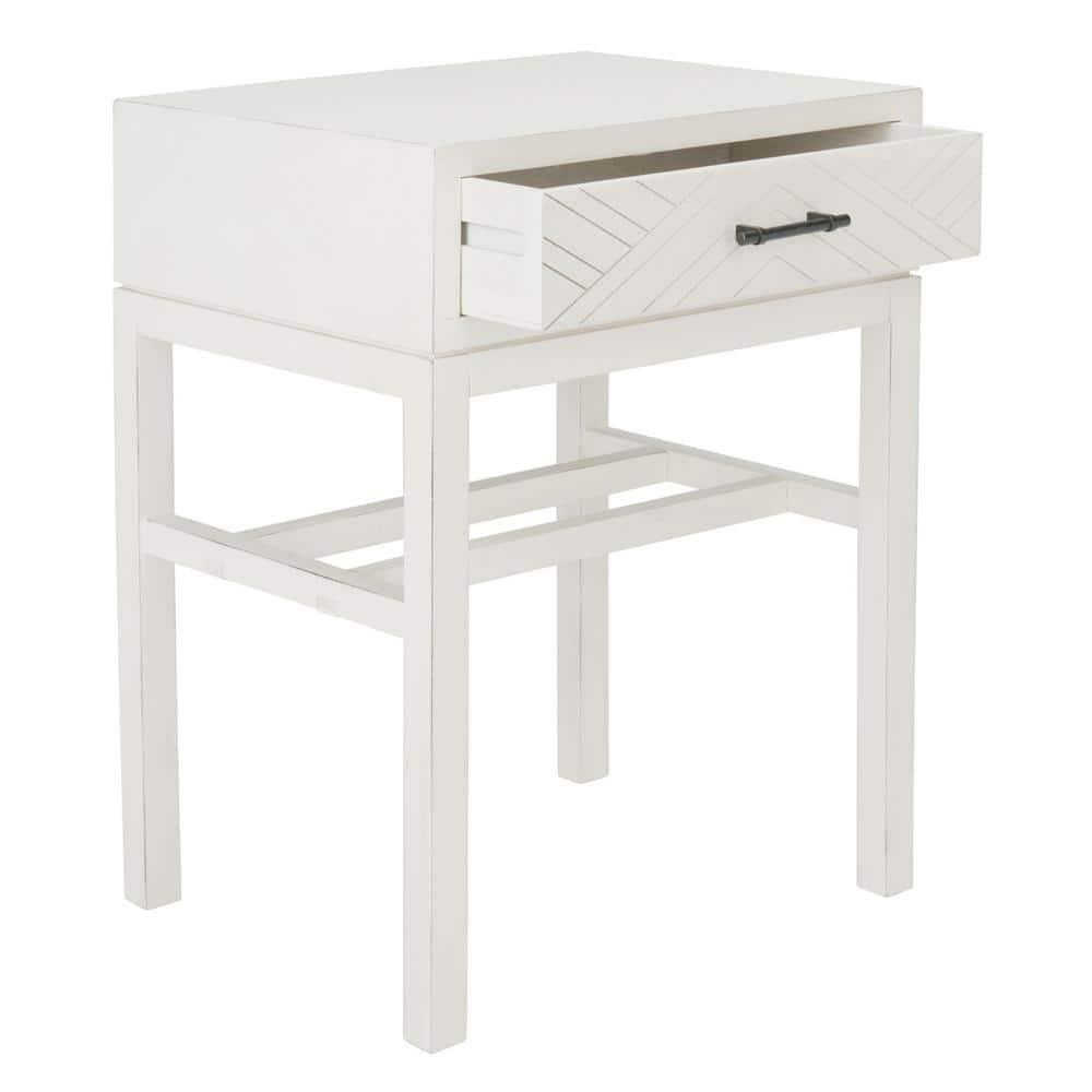Ajana 1 Drawer Accent Table - Distressed White - Safavieh.