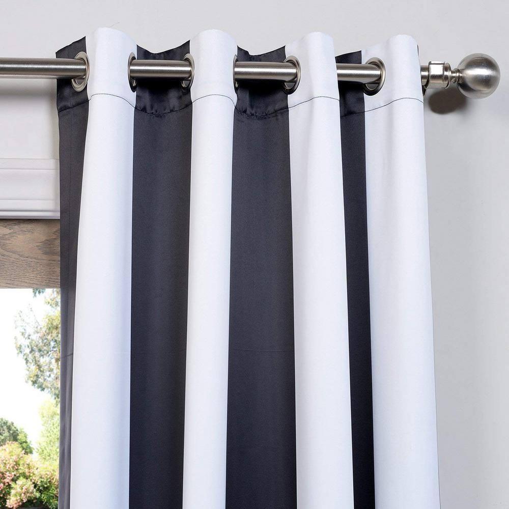 Awning Black & Fog White Stripe Blackout Room Darkening Curtain (1 Panel), Awning Black & Fog White, 50W X 108L