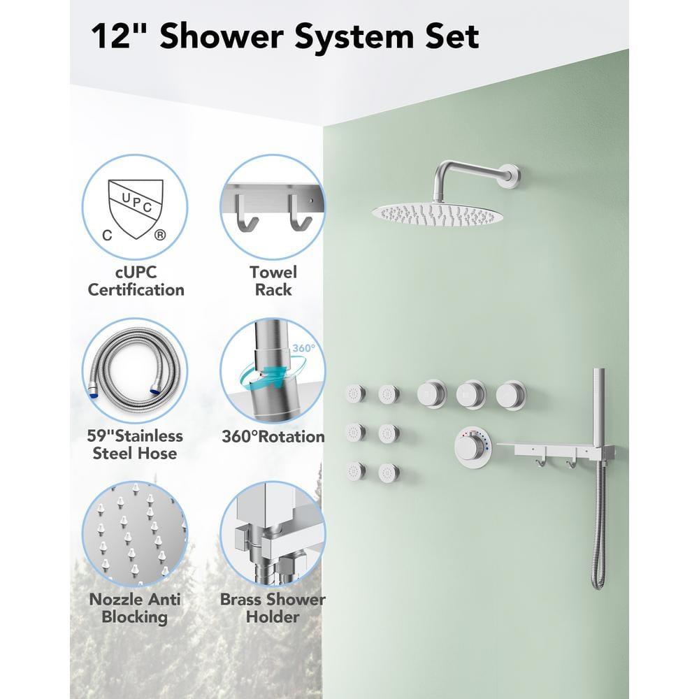 Thermostatic Shower System 12" Rain Shower Head withHandheld Spray,Shower Faucet Set with Valve Trim Kit