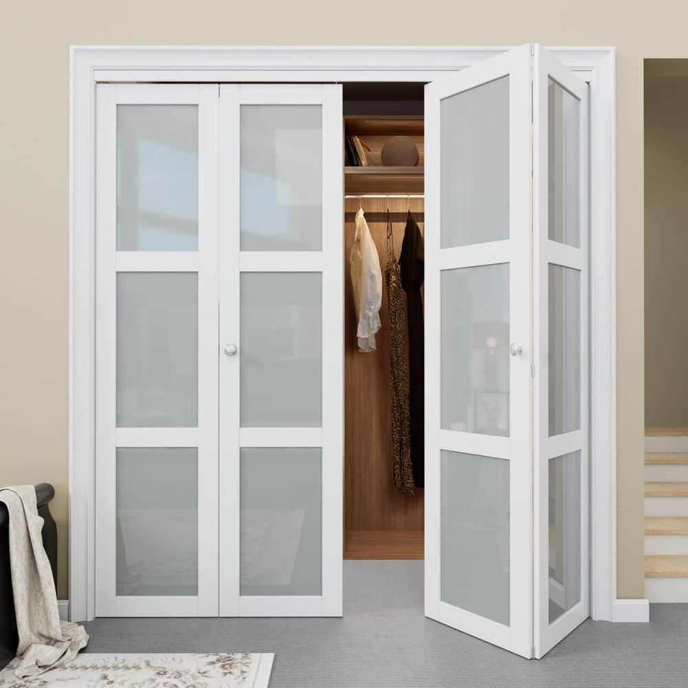 Home Worthy 3 Frosted  Lite Glass Bi-Fold Door With Installation Hardware Kit  And Handle