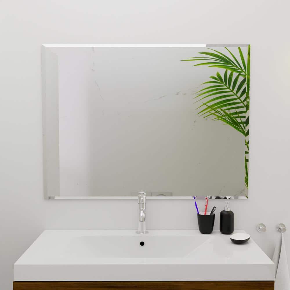 36"X48" inch Clear Rectangle Beveled Polish Frameless Wall Mirror with Hooks