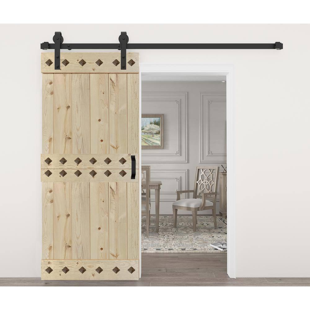 IsLife 84'' Solid Wood Paneled Matte with Installation Hardware Kit Barn Door
