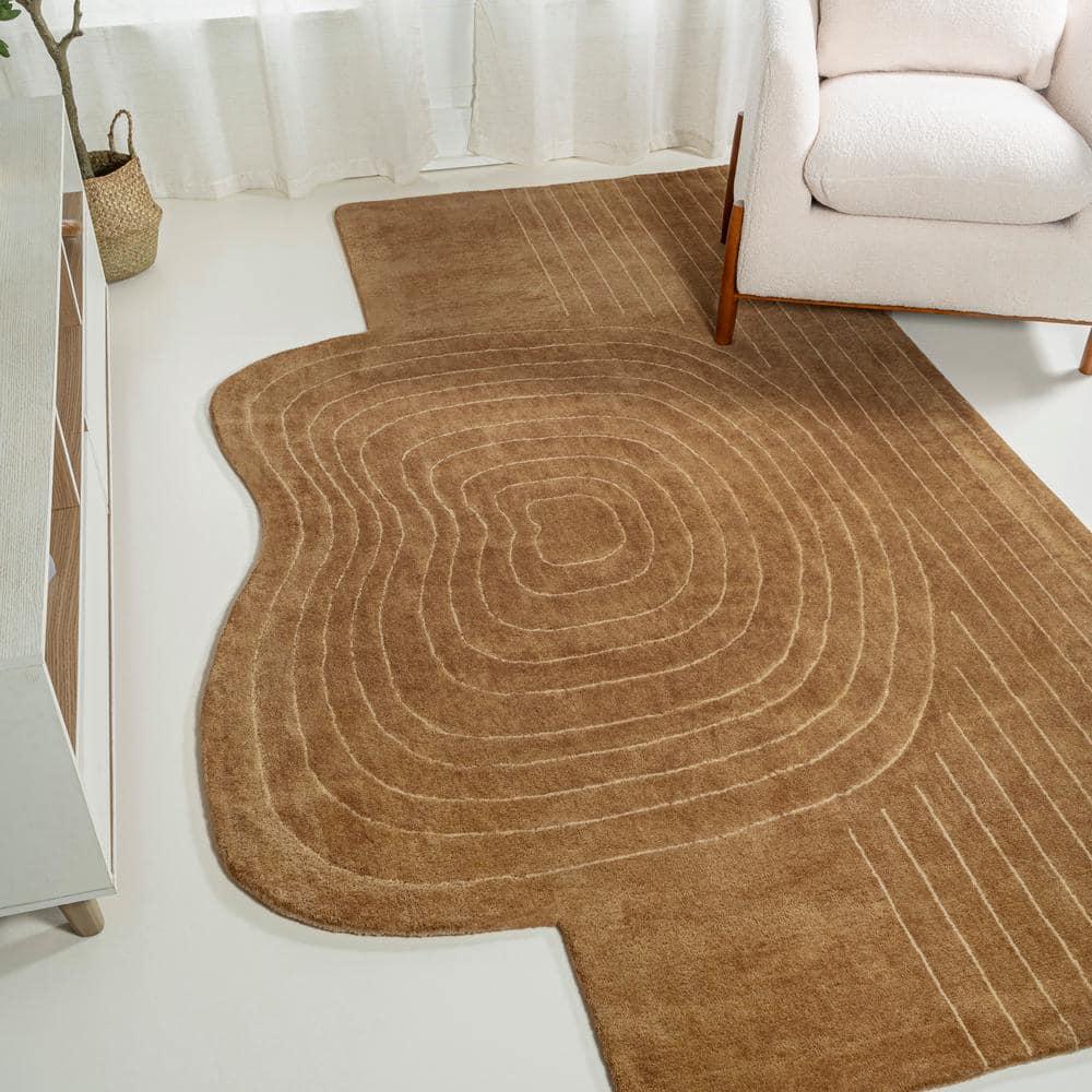 JONATHAN Y Retro Bohemian Abstract Striped Handwoven Wool Light Brown/Beige 5 ft. x 8 ft. Area Rug