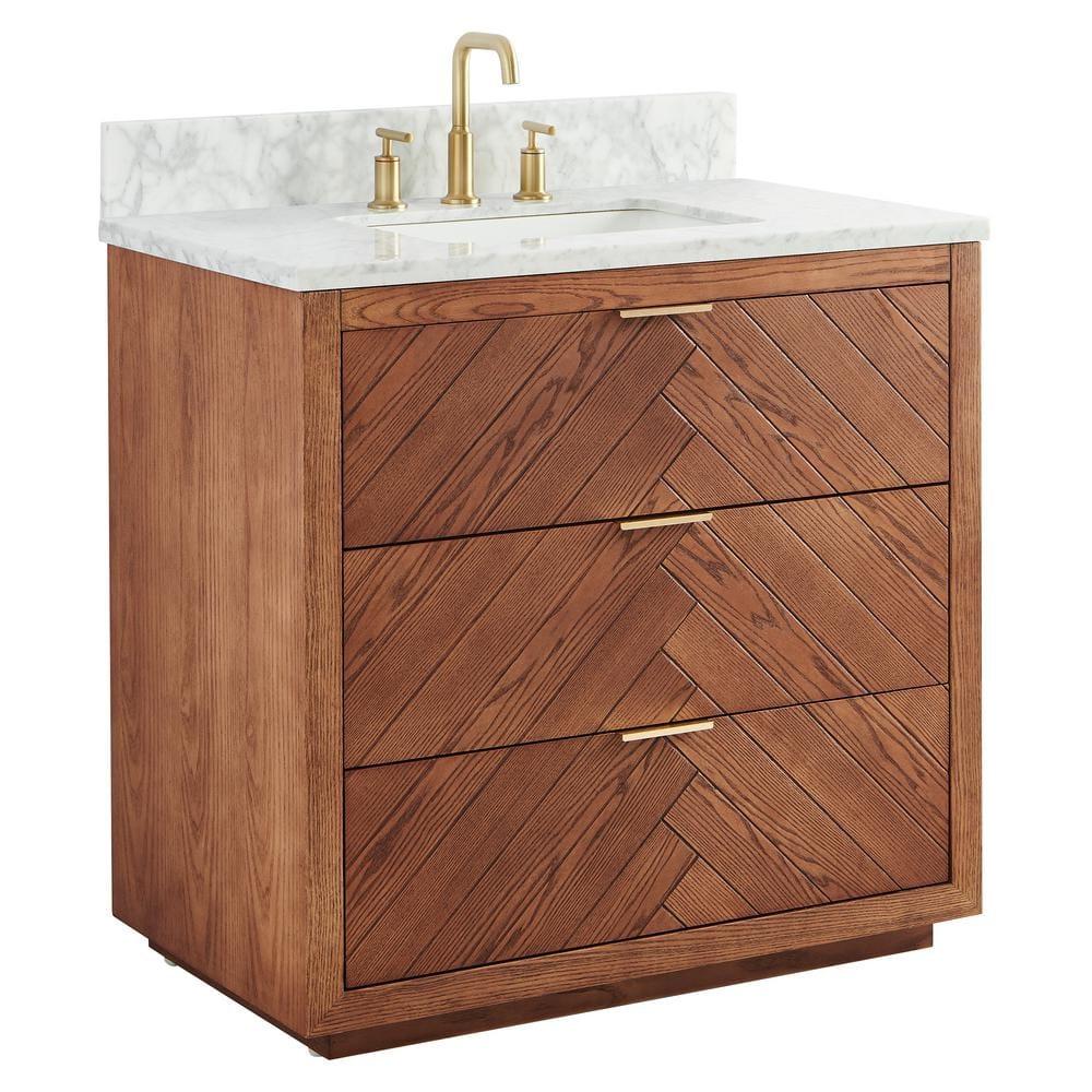 Baker 36" Woodgrain Vanity with Carrara Marble Top and Single Sink Ceramic Basin