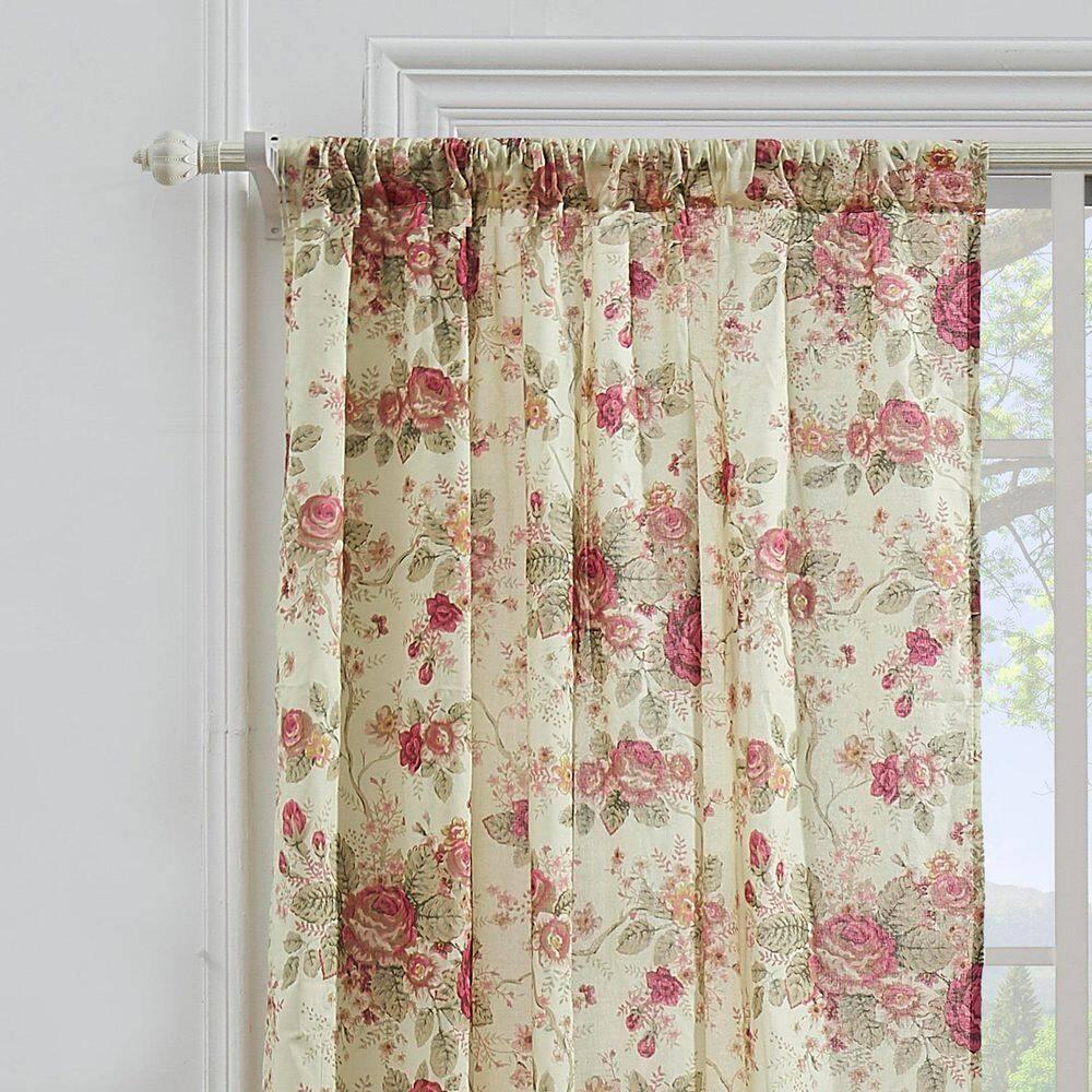 Antique Rose Nature/Floral Sheer Rod Pocket Curtain Panels (Set of 2)