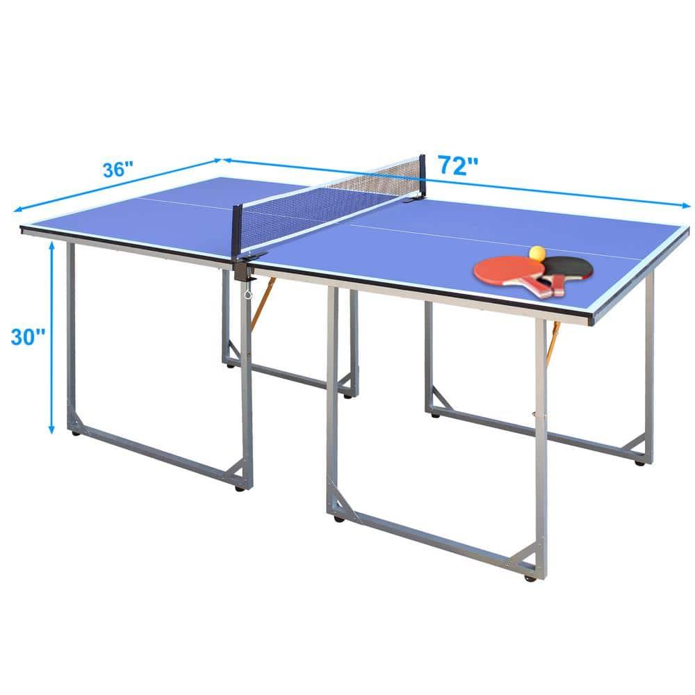 6ft Mid-Size Table Tennis Table Foldable & Portable Ping Pong Table Set for Indoor & Outdoor Games with Net  2 Table Tennis Paddles and 3 Balls