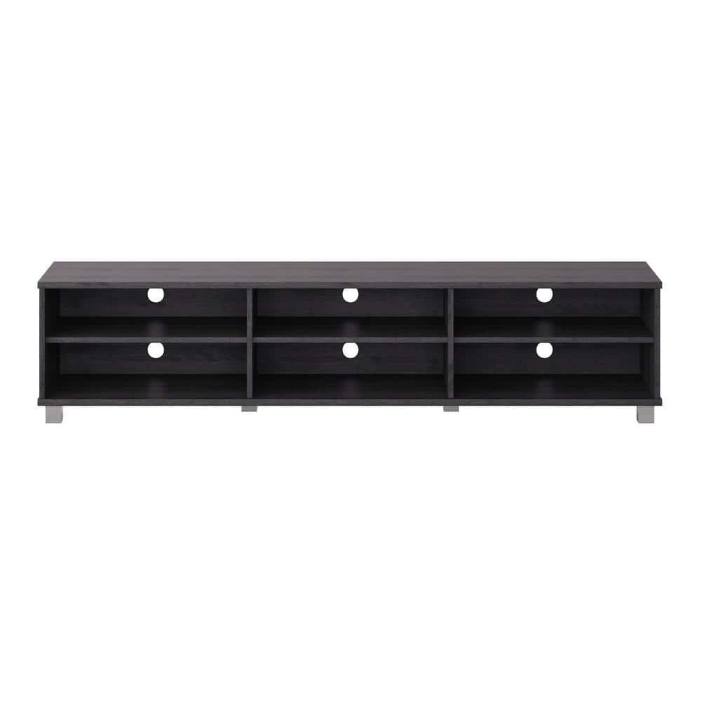 CorLiving Hollywood TV Stand for TVs up to 85" Wood Grain Gray : Modern Entertainment Center with Open Shelves, Adjustable Storage