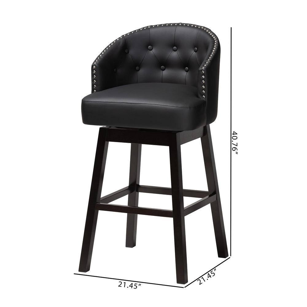 Baxton Studio Avril Modern and Contemporary Black Faux Leather Tufted Swivel Barstool with Nail heads Trim (Set of 2)