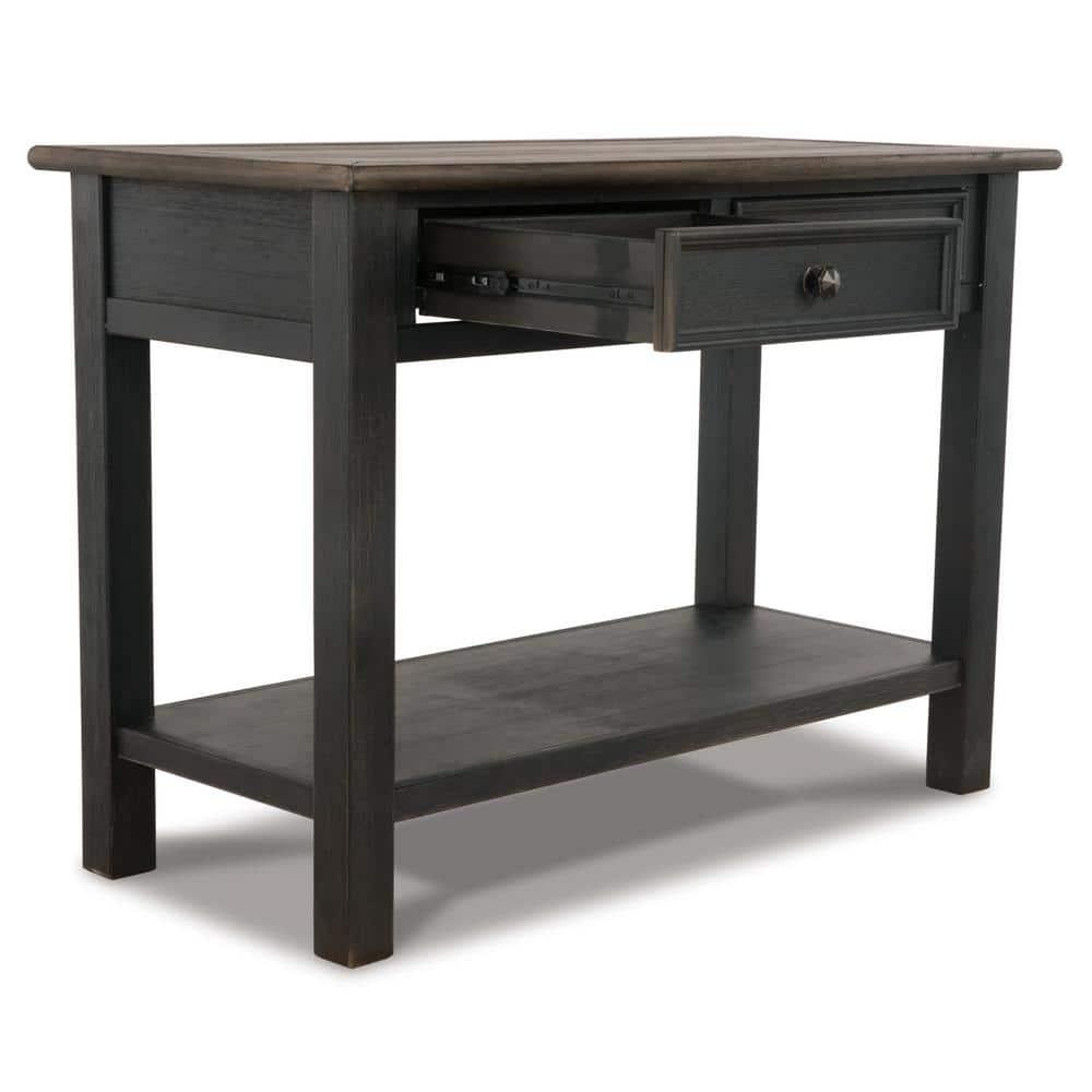 Tyler Creek Sofa/Console Table Grayish Brown/Black - Signature Design by Ashley: Mid-Century Modern with Open Shelf, Storage Drawer