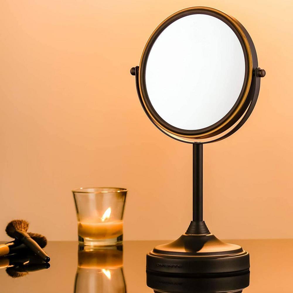 OVENTE 7'' Tabletop Makeup Mirror with 1X/7X Magnification, 360° Swivel Design and Double-Sided Free-Standing Vanity Mirror Perfect for Dresser, Bedroom and Office Desk, Antique Bronze MNLCT70ABZ1X7X